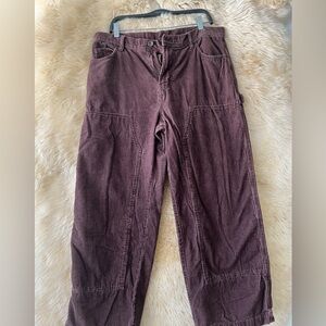 No Boundaries Cargo Men's Corduroy Pants - Wide Leg In Burgundy Color.